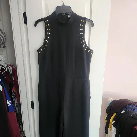$165 retail-NWOT-Michael Kors Astor Women's Black Crepe Jumpsuit - Size M PETITE - Picture 9 of 16